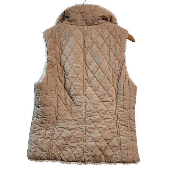 Weatherproof reversible gray faux fur tan Quilted vest full zip pockets medium - Picture 5 of 9